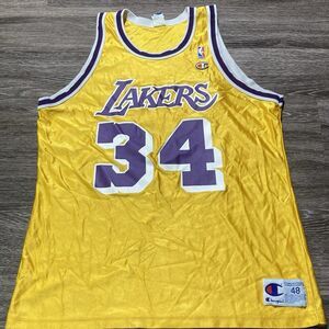 Vintage Champion Los Angeles Lakers Shaquille O'Neal Shaq Jersey Mens 48 Gold